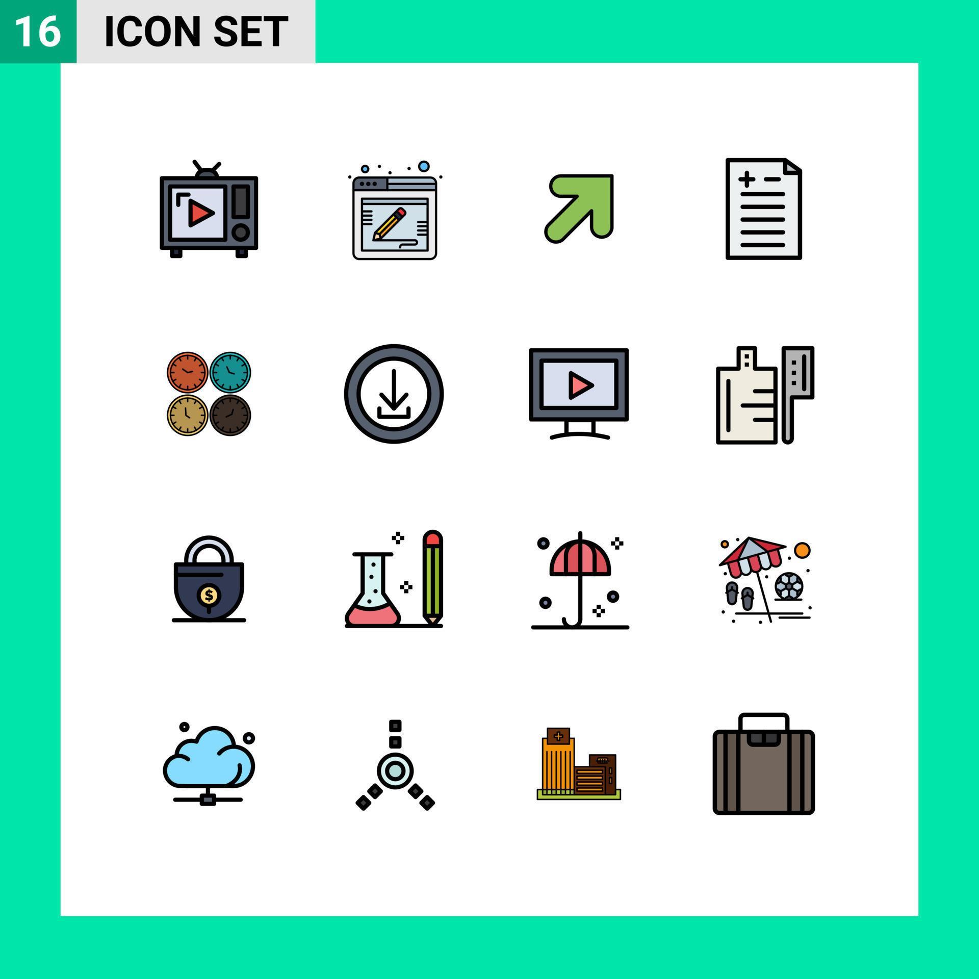 Set of 16 Vector Flat Color Filled Lines on Grid for clocks clock web