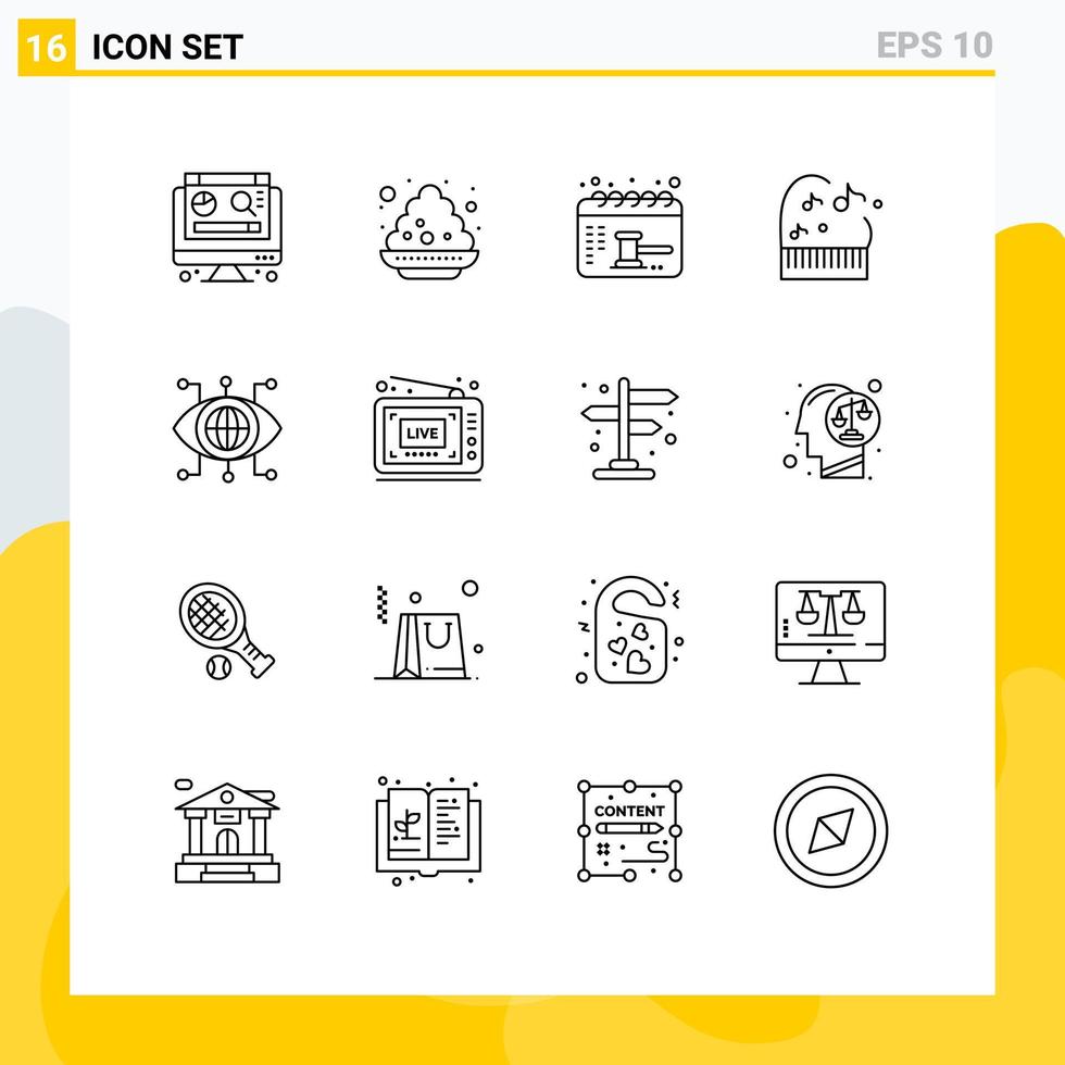 conjunto de 16 iconos de interfaz de usuario modernos signos de símbolos para el administrador de visión datos de calendario música elementos de diseño de vectores editables