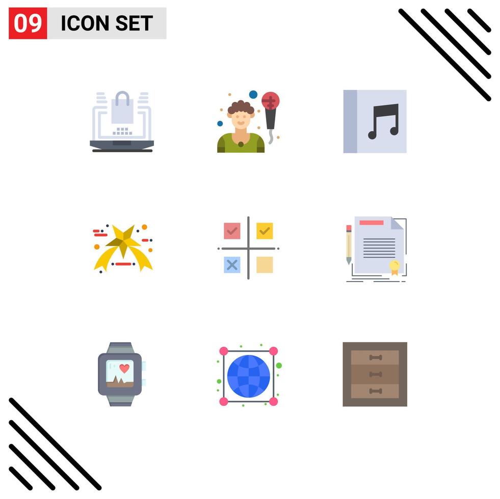 Pack of 9 Modern Flat Colors Signs and Symbols for Web Print Media such as production priorities media management star Editable Vector Design Elements