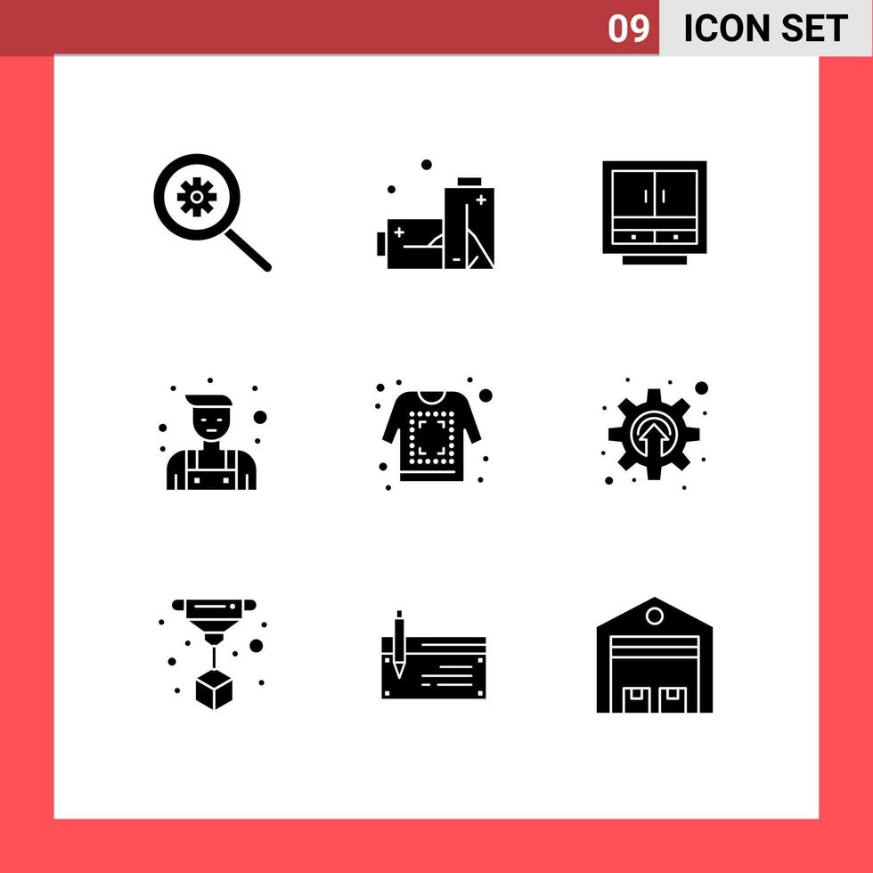 Editable Vector Line Pack of 9 Simple Solid Glyphs of printing repairman drawer locksmith storage Editable Vector Design Elements