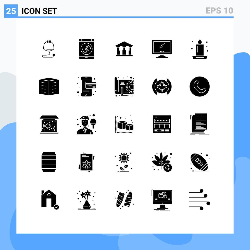25 Universal Solid Glyphs Set for Web and Mobile Applications candlelight pc bank imac monitor Editable Vector Design Elements