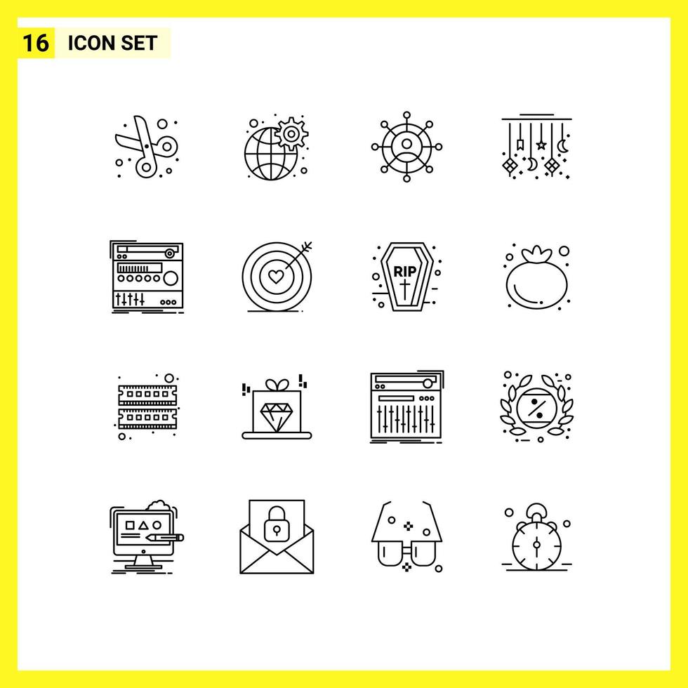 Universal Icon Symbols Group of 16 Modern Outlines of component decoration business cresent moon Editable Vector Design Elements