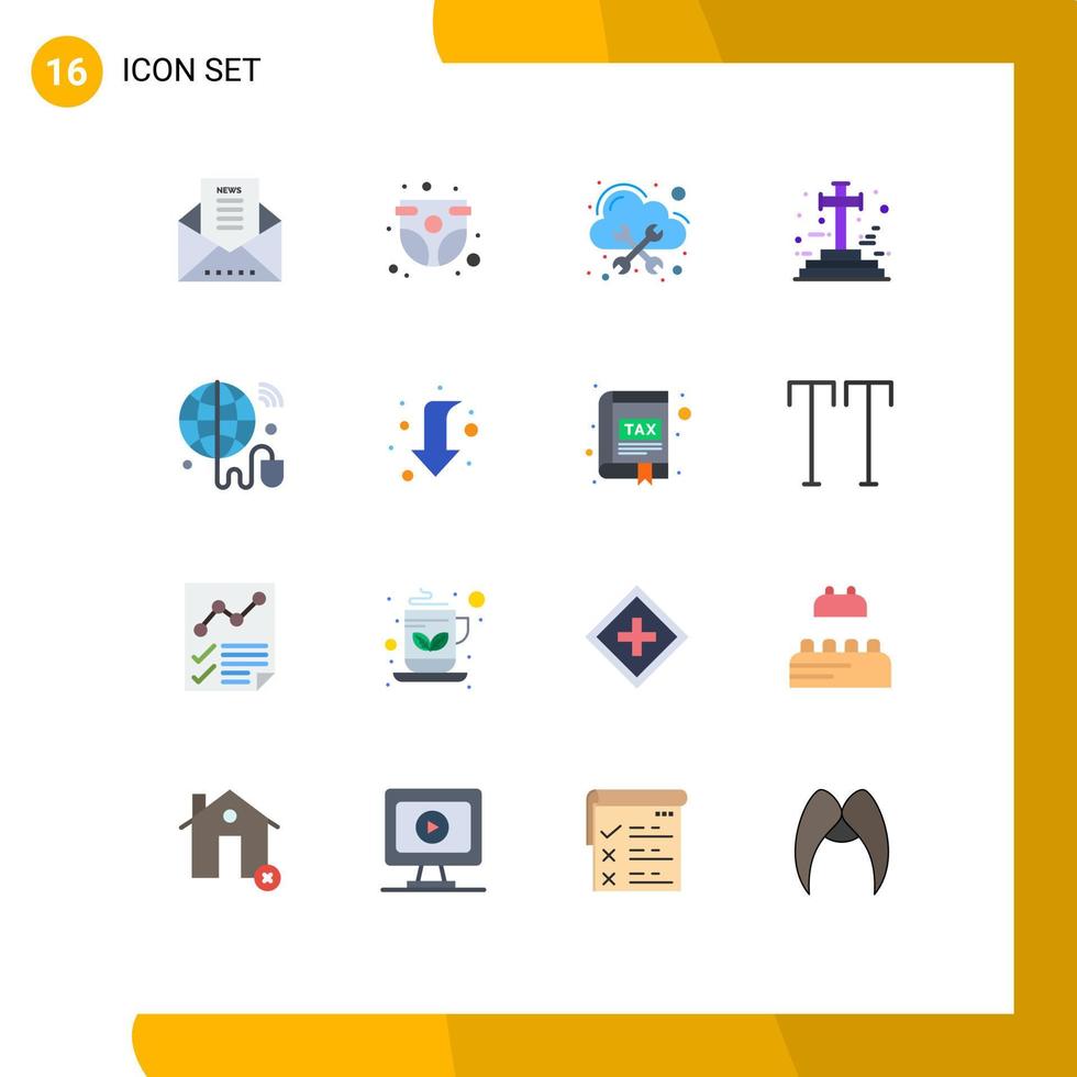 Set of 16 Modern UI Icons Symbols Signs for internet of things graveyard infant grave cloud Editable Pack of Creative Vector Design Elements