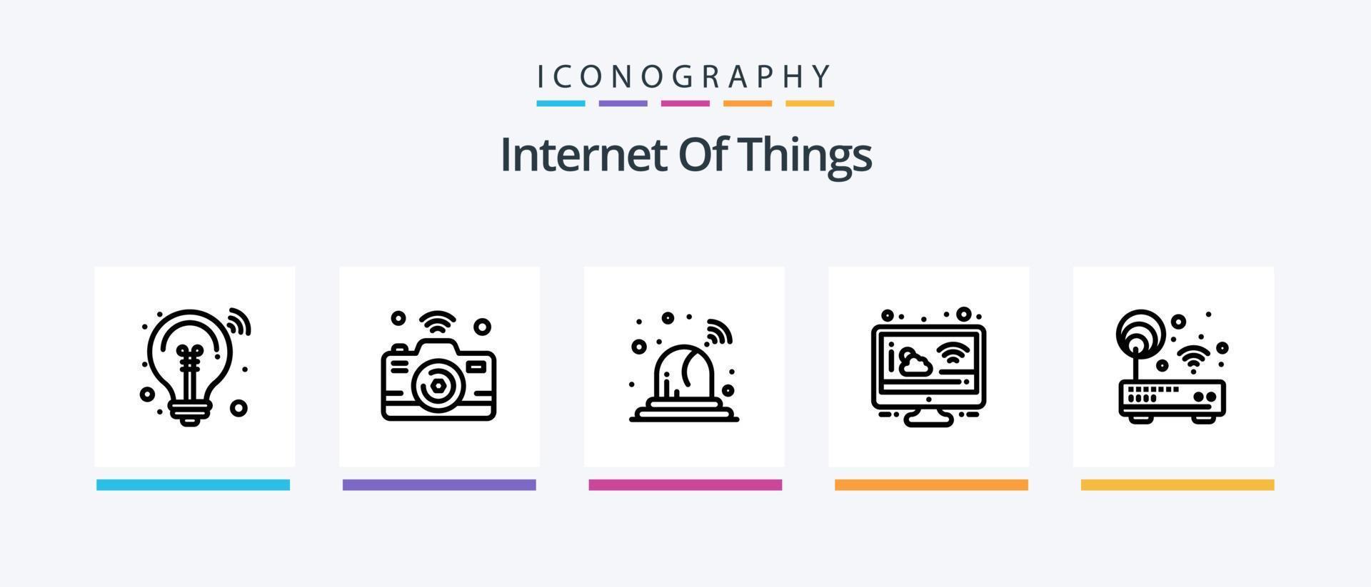 Internet Of Things Line 5 Icon Pack Including internet of things. house. internet. wifi. monitor. Creative Icons Design vector