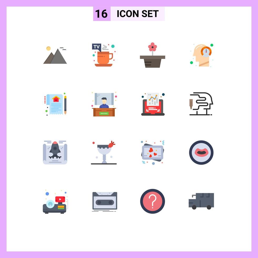 Universal Icon Symbols Group of 16 Modern Flat Colors of process human tv break head present Editable Pack of Creative Vector Design Elements