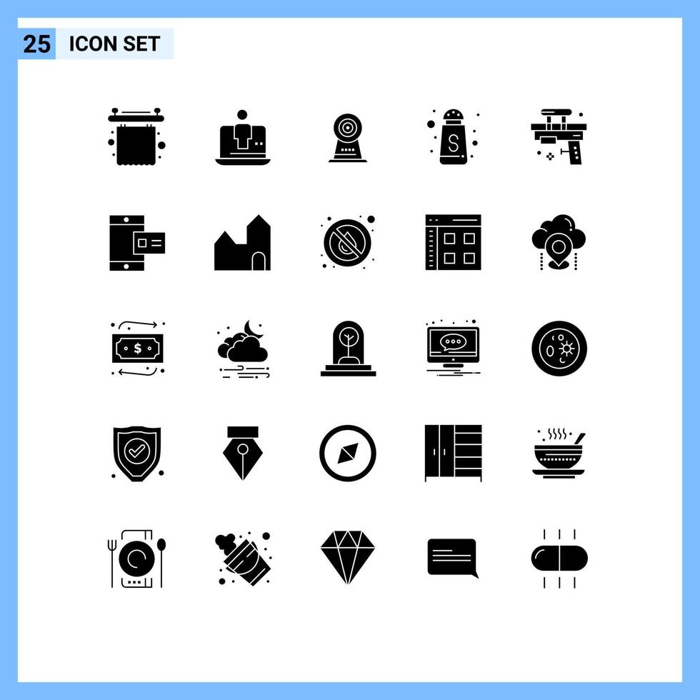 25 Creative Icons Modern Signs and Symbols of gun sugar bottle marketing sugar hotel Editable Vector Design Elements