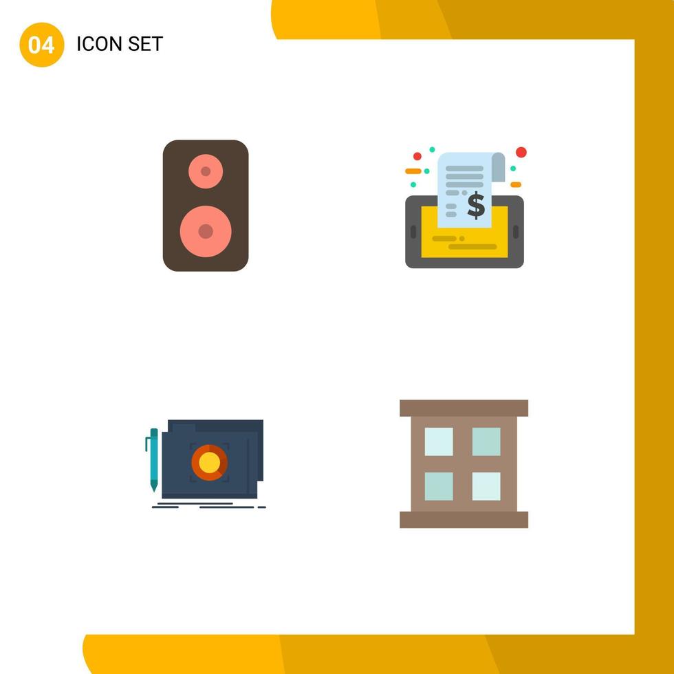 Group of 4 Flat Icons Signs and Symbols for speaker lock label sale file Editable Vector Design Elements