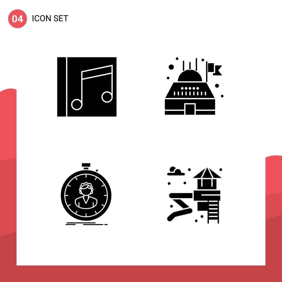 Editable Vector Line Pack of 4 Simple Solid Glyphs of album speed song observatory timer Editable Vector Design Elements