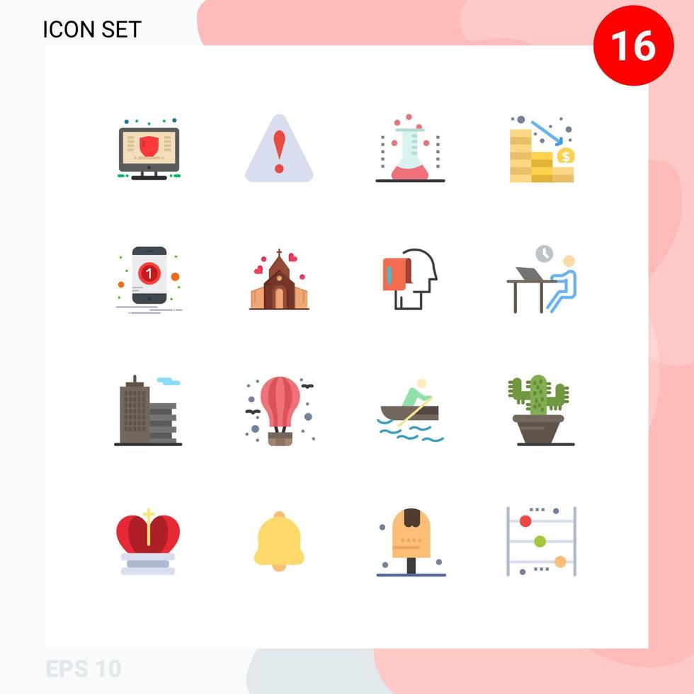 Modern Set of 16 Flat Colors Pictograph of notification loss health decrease medical Editable Pack of Creative Vector Design Elements