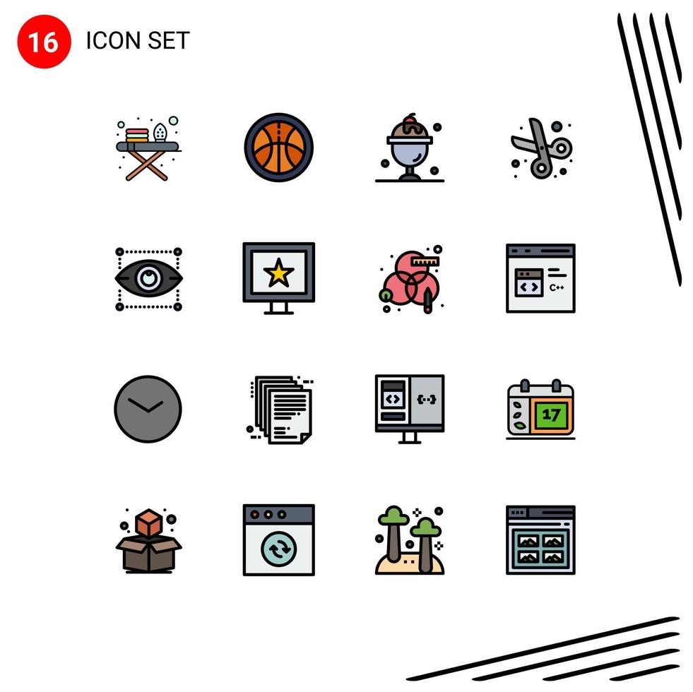 Mobile Interface Flat Color Filled Line Set of 16 Pictograms of eye design summer creativity education Editable Creative Vector Design Elements