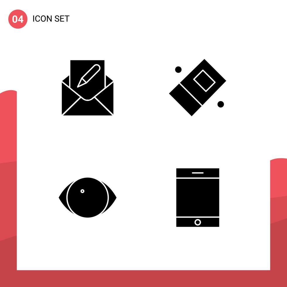 User Interface Pack of Basic Solid Glyphs of compose face envelope eraser vision Editable Vector Design Elements