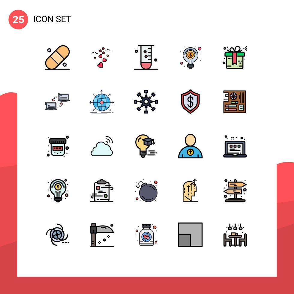Universal Icon Symbols Group of 25 Modern Filled line Flat Colors of bow money glassware light bulb idea Editable Vector Design Elements
