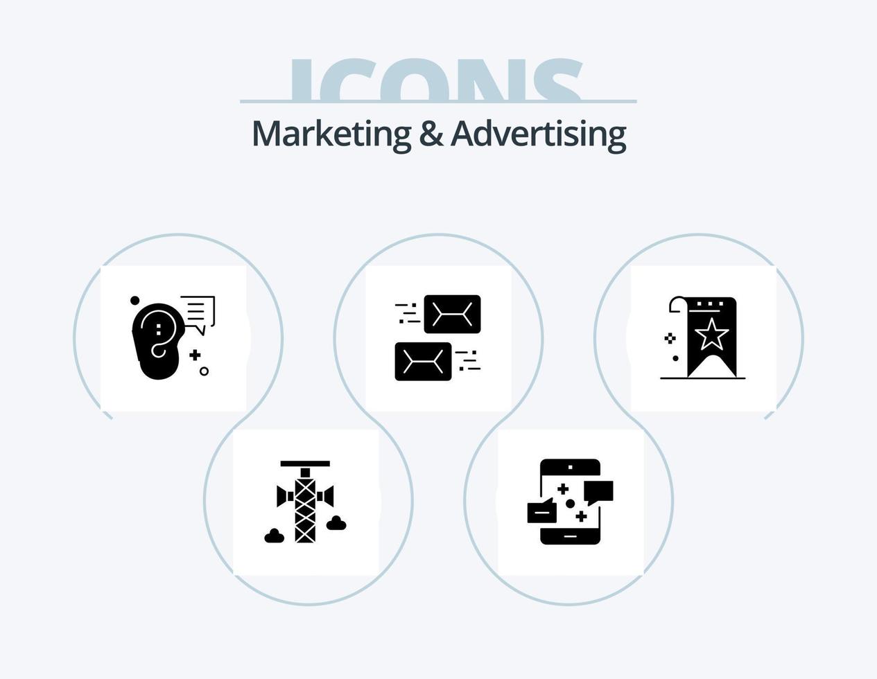 Marketing And Advertising Glyph Icon Pack 5 Icon Design. letter. communication. message. address. marketing vector