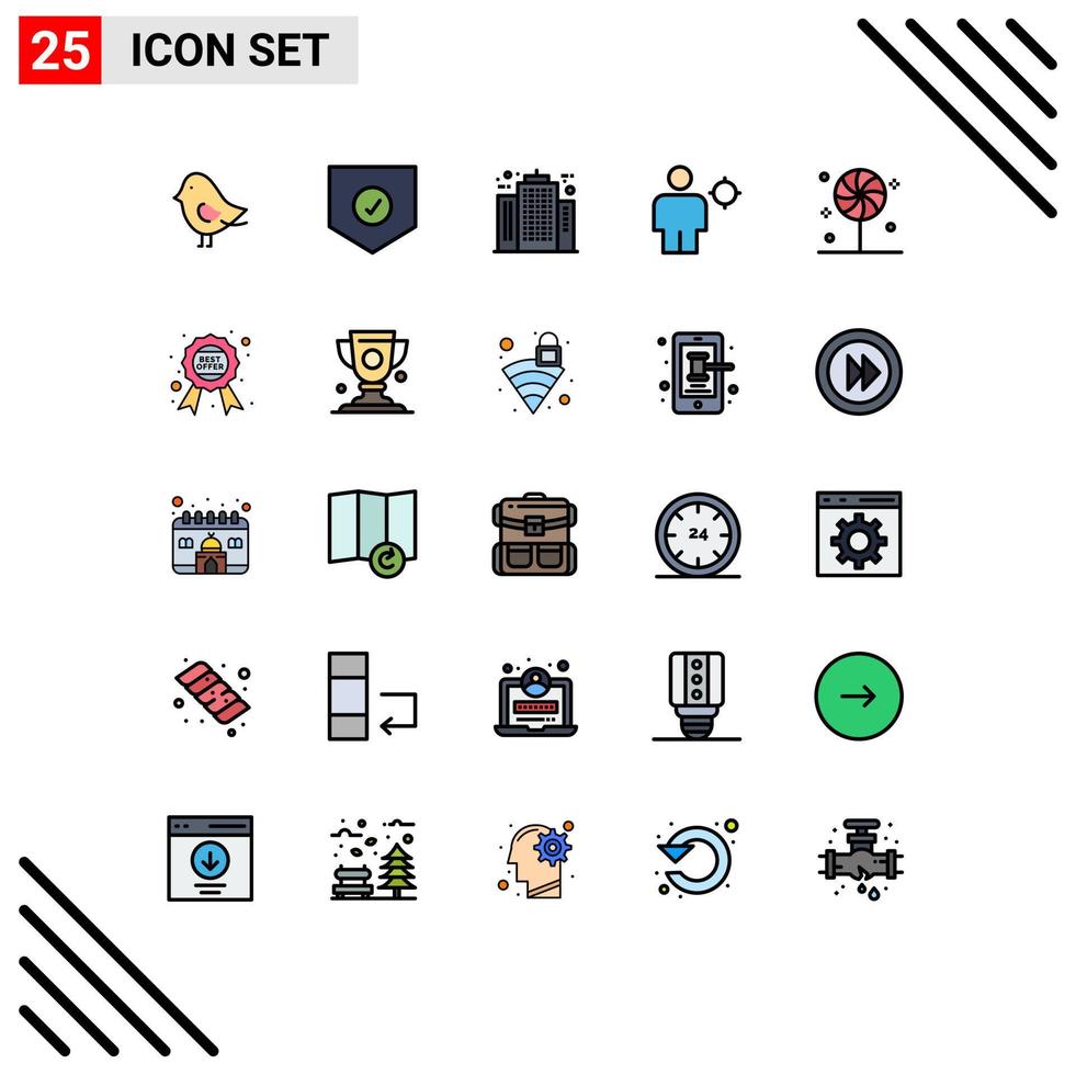 25 Universal Filled line Flat Colors Set for Web and Mobile Applications candies location architecture human avatar Editable Vector Design Elements