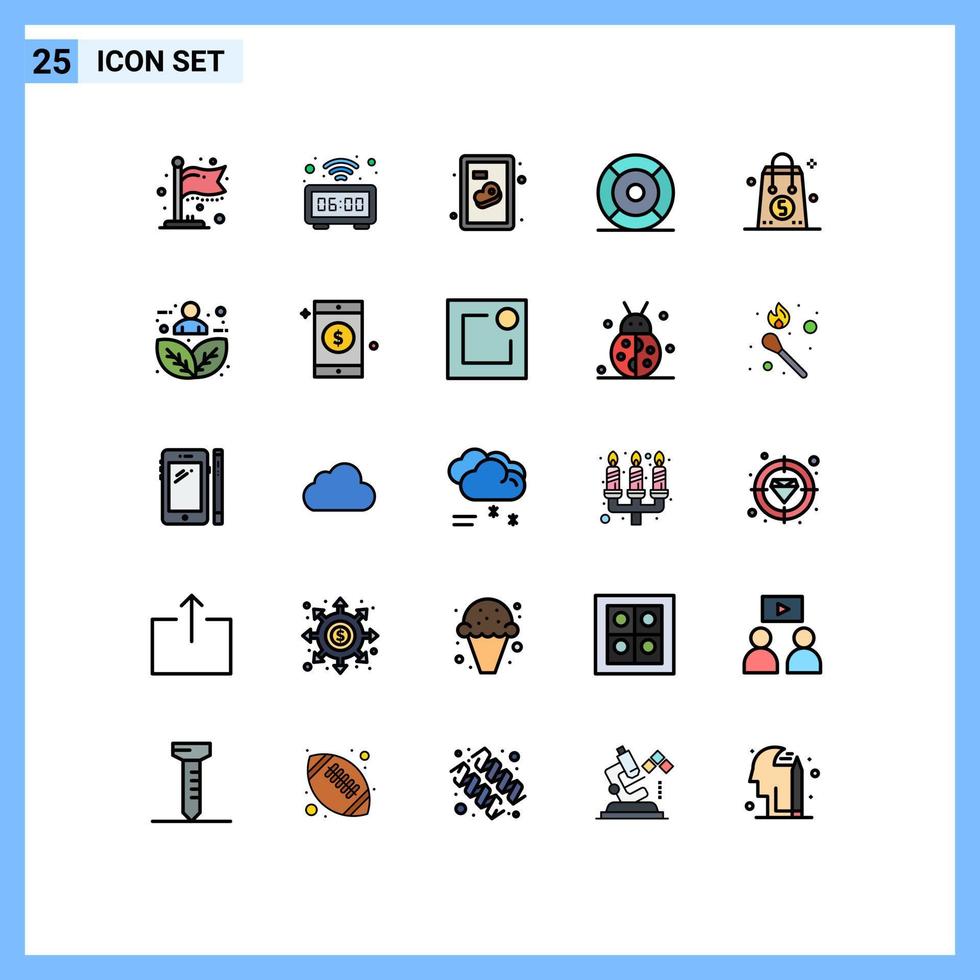 Group of 25 Filled line Flat Colors Signs and Symbols for dollar ux beef ui essential Editable Vector Design Elements