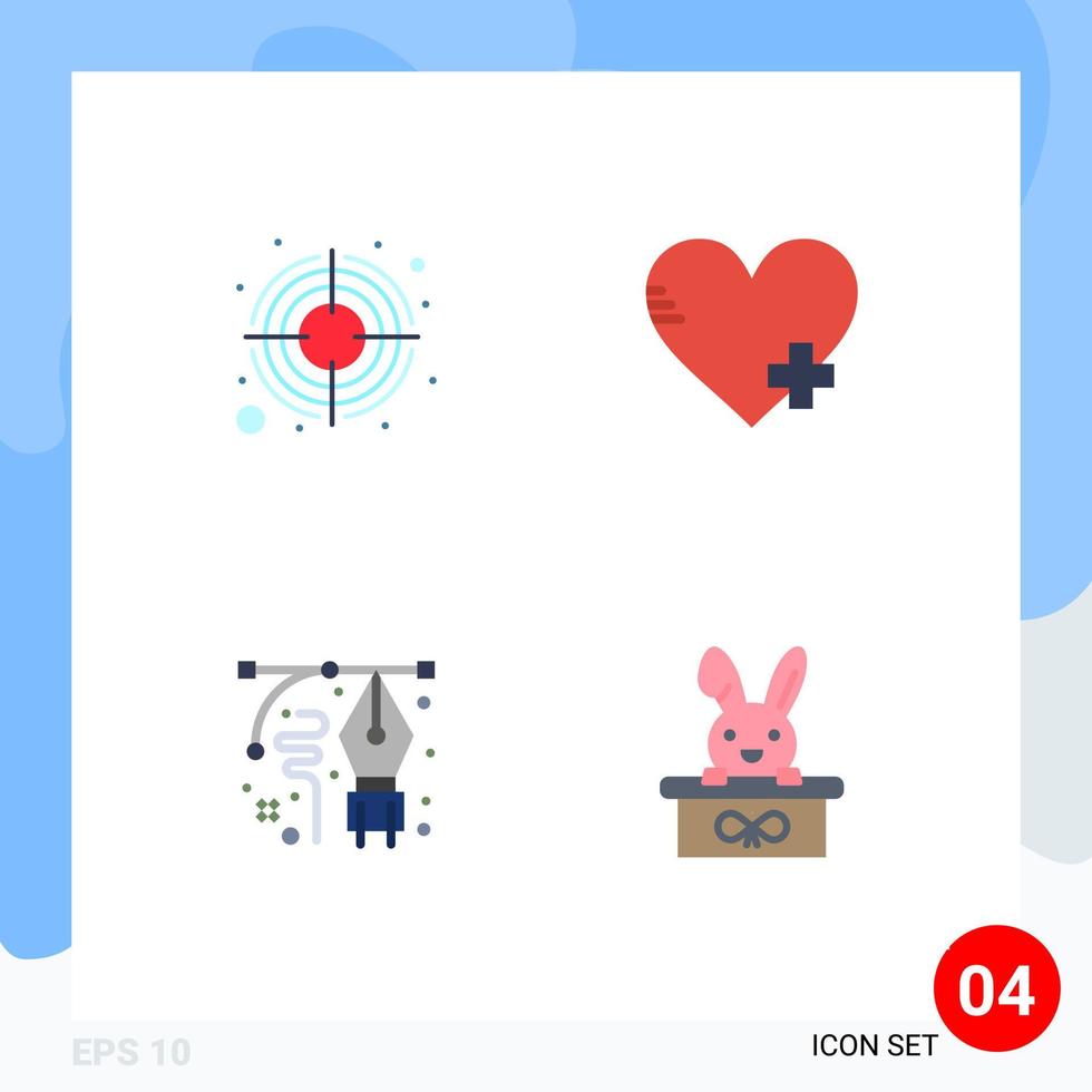 4 Universal Flat Icons Set for Web and Mobile Applications focus drawing target heart pencil Editable Vector Design Elements