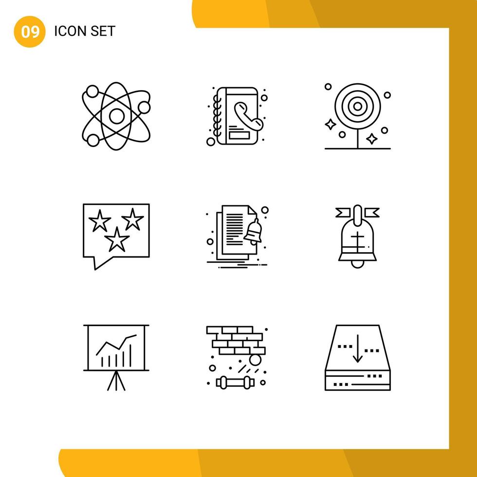 Group of 9 Outlines Signs and Symbols for alert rate dinner rank bubble Editable Vector Design Elements