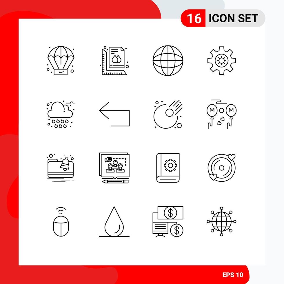 Outline Pack of 16 Universal Symbols of weather cloud globe autumn setting Editable Vector Design Elements