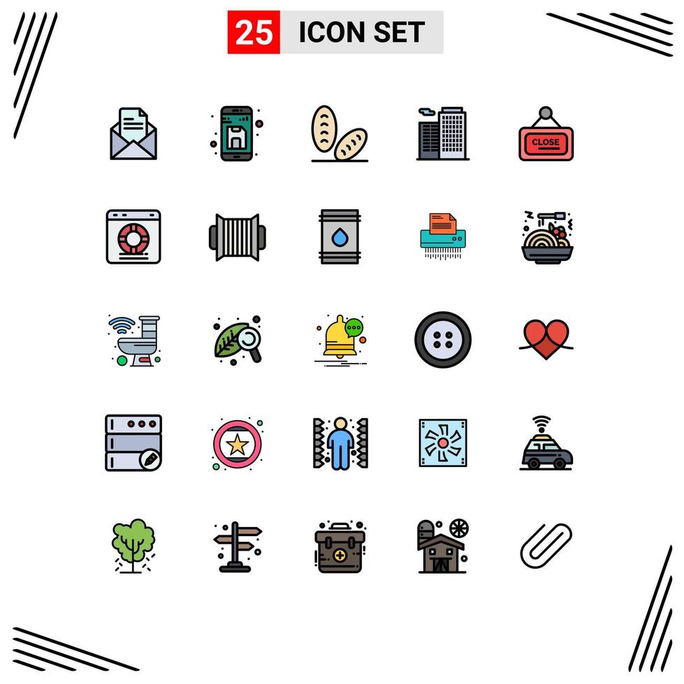 Group of 25 Modern Filled line Flat Colors Set for sign marketing up house apartment Editable Vector Design Elements