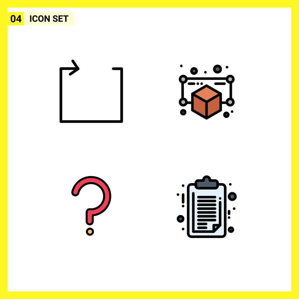 4 Universal Filledline Flat Color Signs Symbols of arrow question mark gadget point document Editable Vector Design Elements