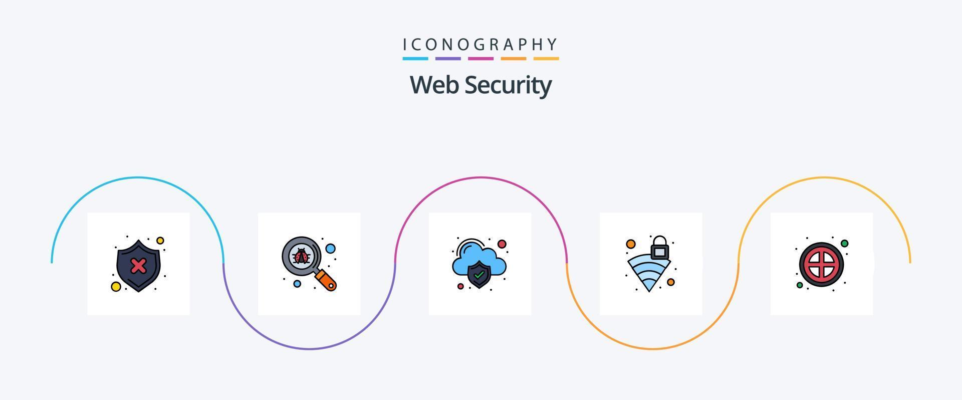 la línea de seguridad web llenó el paquete de iconos planos 5, incluido el prohibido. Wifi. bicho. señal. cerrar vector