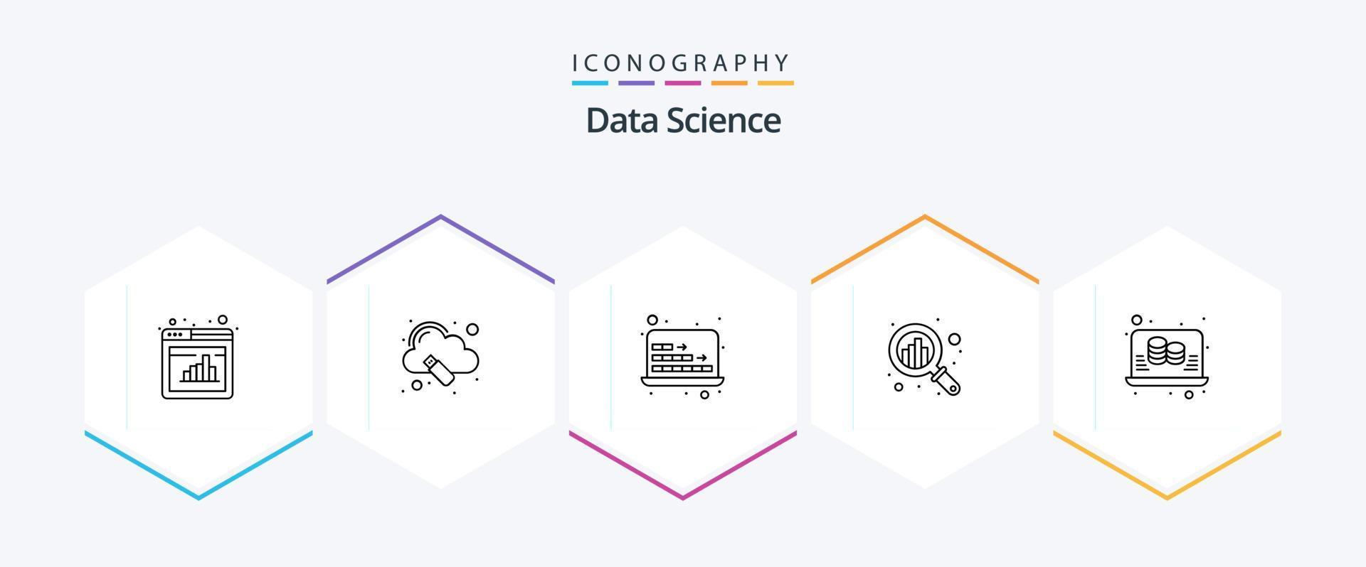 Data Science 25 Line icon pack including information. search. computer. growth. analysis vector