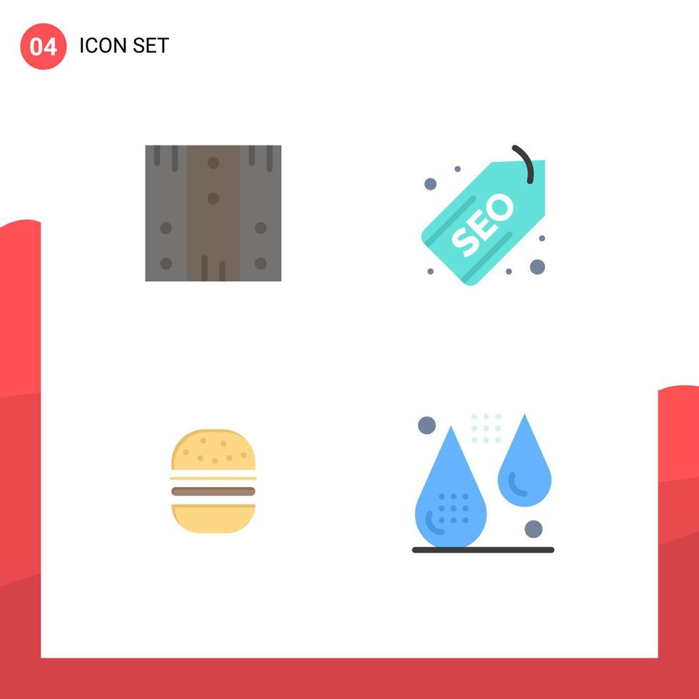 Flat Icon Pack of 4 Universal Symbols of box burger stock tag fast Editable Vector Design Elements