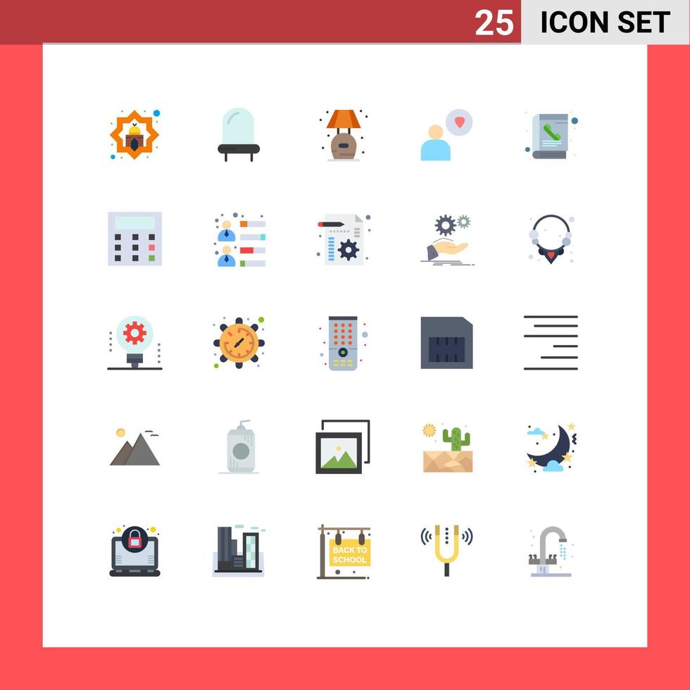 Modern Set of 25 Flat Colors Pictograph of phone book home heart man Editable Vector Design Elements
