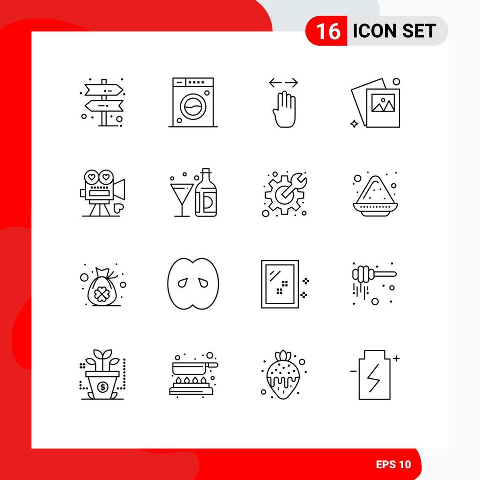 Modern Set of 16 Outlines and symbols such as video camera camera hand photo gallery Editable Vector Design Elements