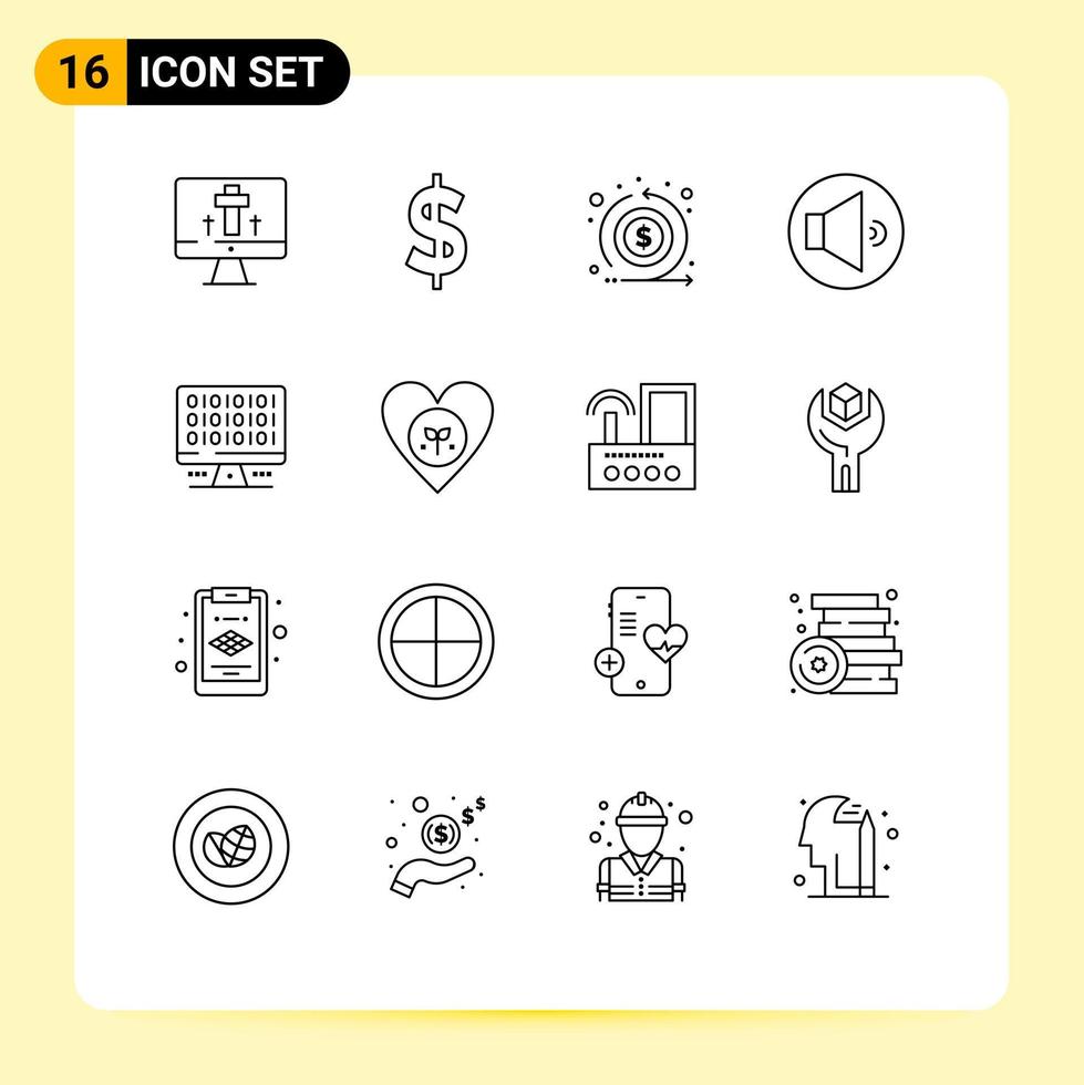 Modern Set of 16 Outlines and symbols such as server computer flow web speaker Editable Vector Design Elements