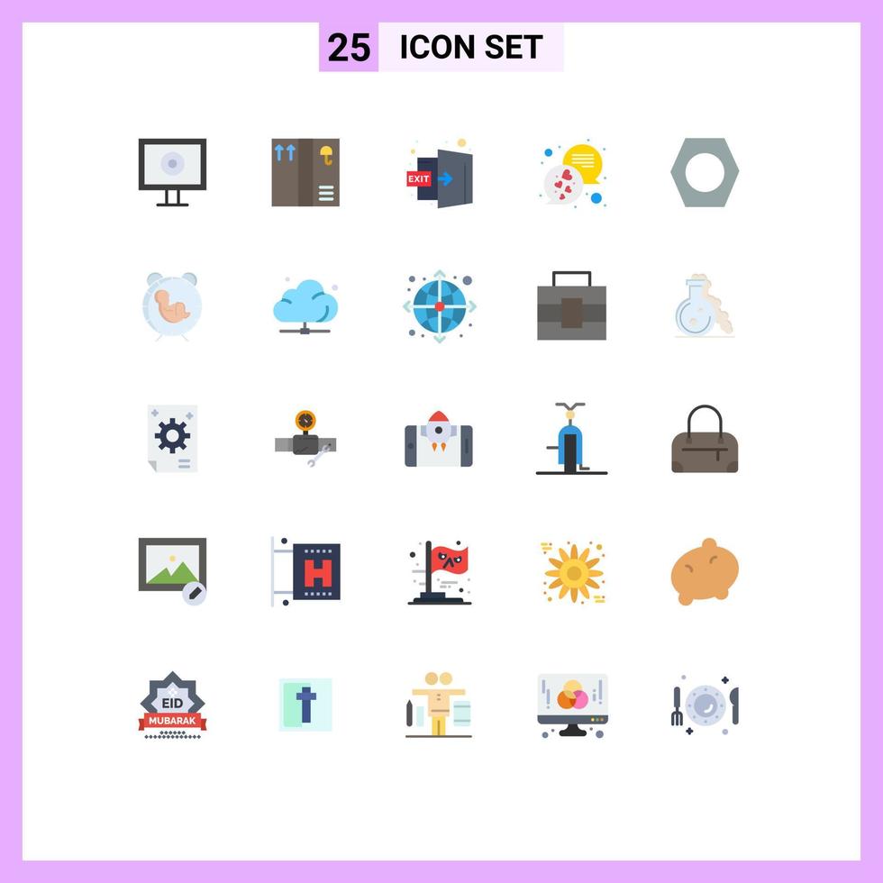Set of 25 Commercial Flat Colors pack for time tools out bolt text Editable Vector Design Elements