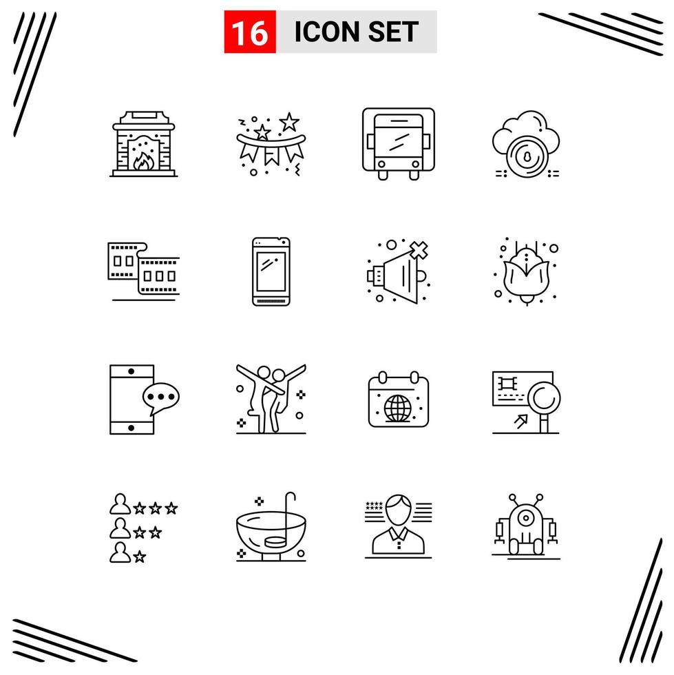Set of 16 Commercial Outlines pack for cinema data delivery cloud secure Editable Vector Design Elements