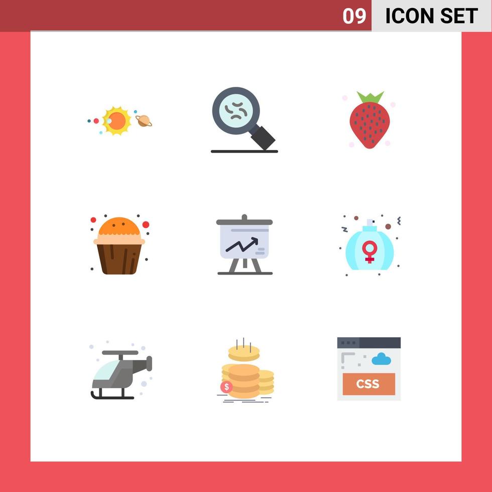 9 iconos creativos signos y símbolos modernos de pantalla muffin dulce fresa taza pastel pastel elementos de diseño vectorial editables vector