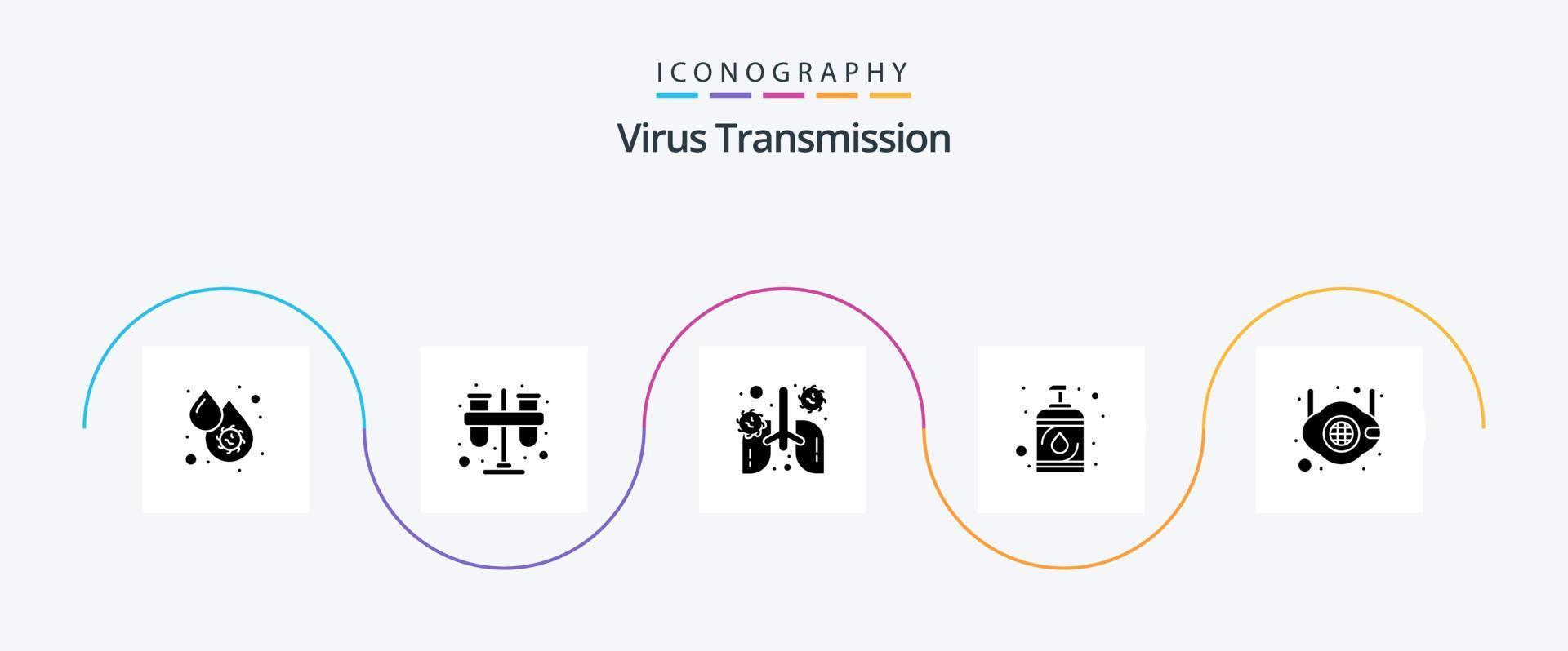 Virus Transmission Glyph 5 Icon Pack Including mask. sanitizer. anatomy. hand. virus vector