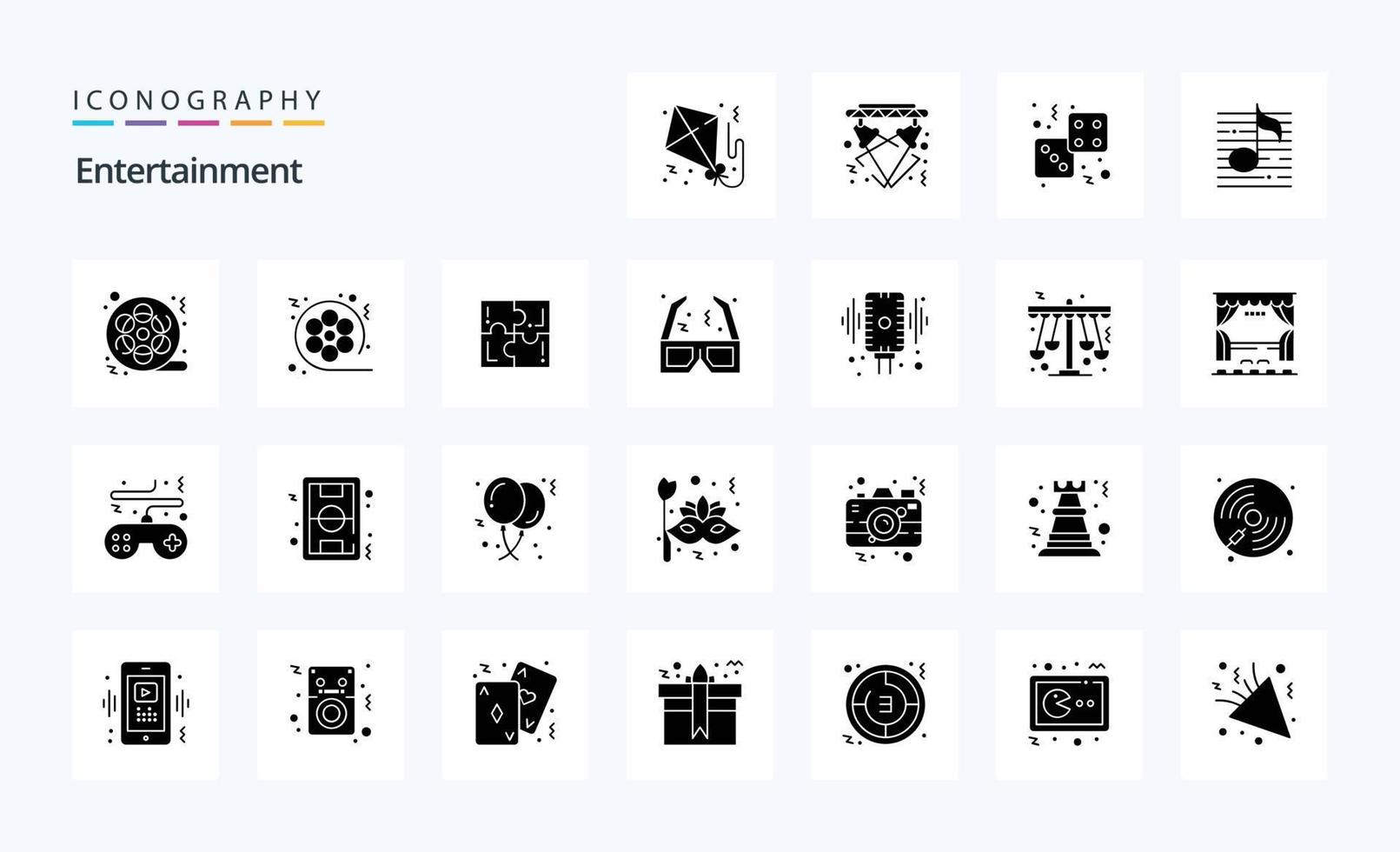 25 Entertainment Solid Glyph icon pack vector