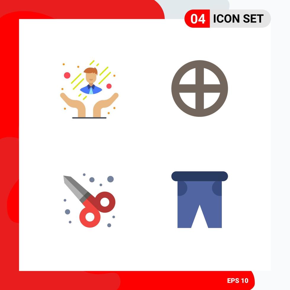 Set of 4 Modern UI Icons Symbols Signs for care scissor tool decoration interior beach Editable Vector Design Elements