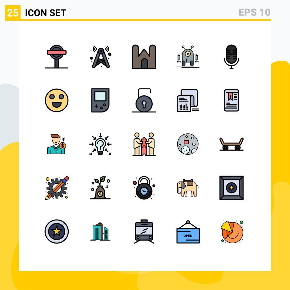 Modern Set of 25 Filled line Flat Colors Pictograph of technology robotic wifi human fortress Editable Vector Design Elements