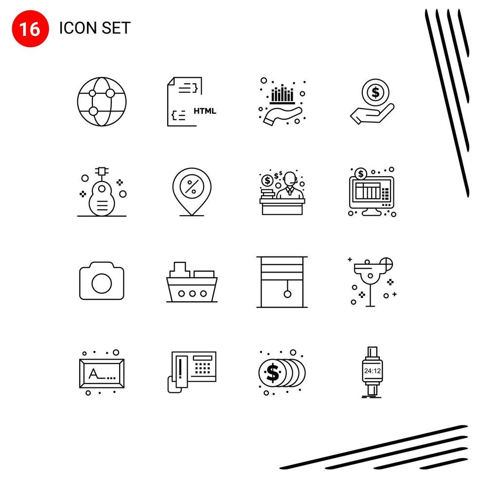 Universal Icon Symbols Group of 16 Modern Outlines of dollar shopping html ecommerce market Editable Vector Design Elements