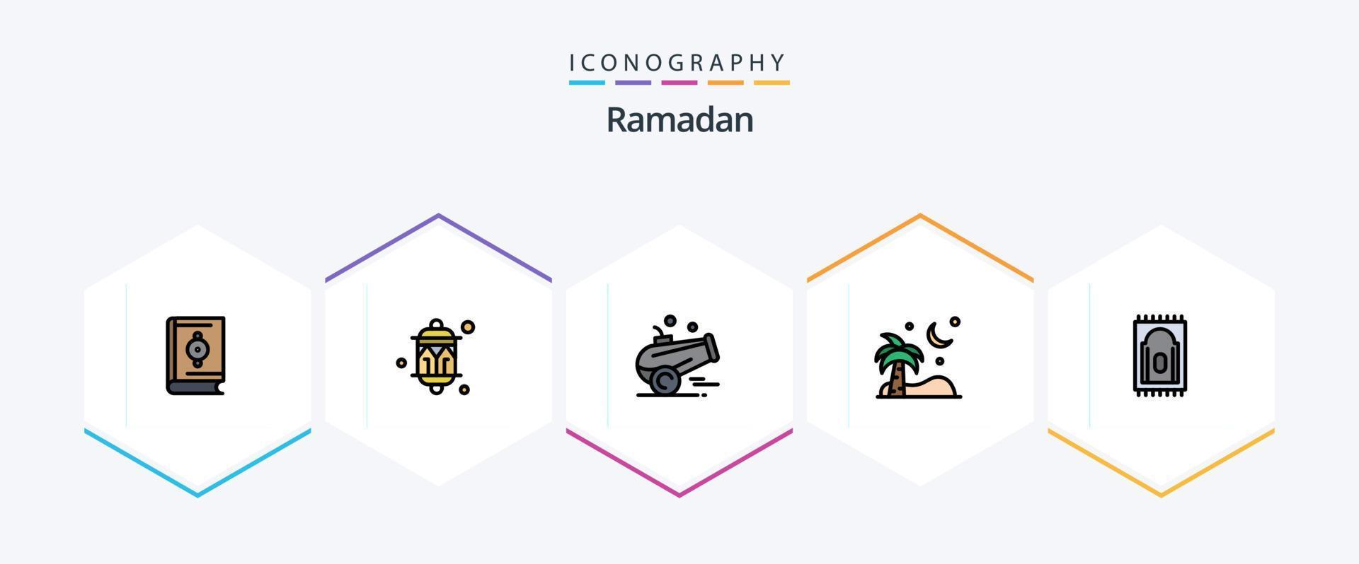 Ramadan 25 FilledLine icon pack including carpet. palm. light. beach. ramadan vector