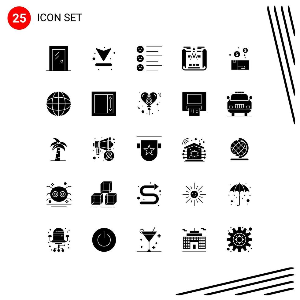 25 User Interface Solid Glyph Pack of modern Signs and Symbols of money sketch download engineering design emojis Editable Vector Design Elements
