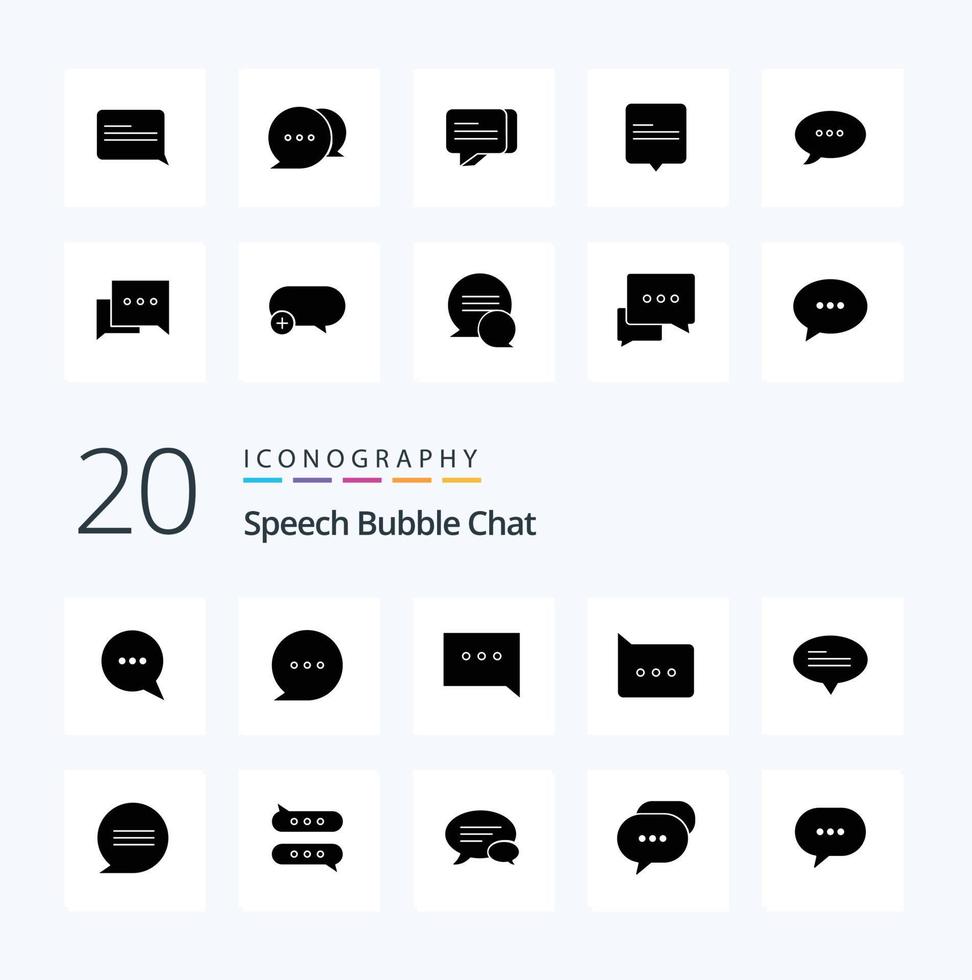 20 Chat Solid Glyph icon Pack like chat messages comment conversation add vector