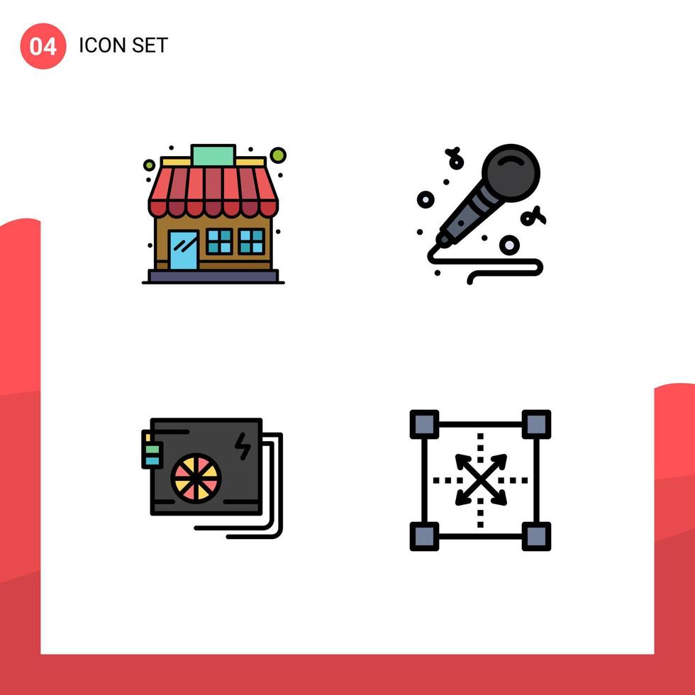 Set of 4 Modern UI Icons Symbols Signs for market computer store hobbies power Editable Vector Design Elements
