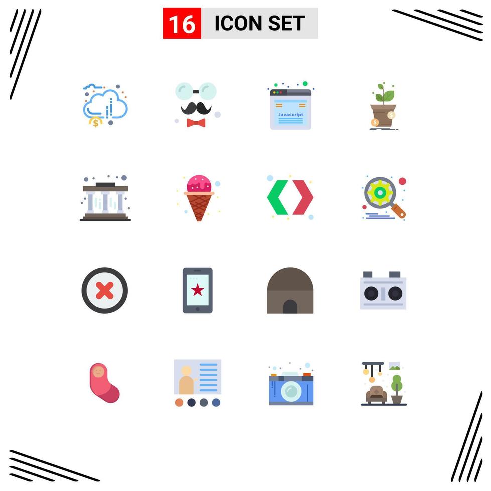 Set of 16 Modern UI Icons Symbols Signs for profit growth fathers dollar javascript Editable Pack of Creative Vector Design Elements