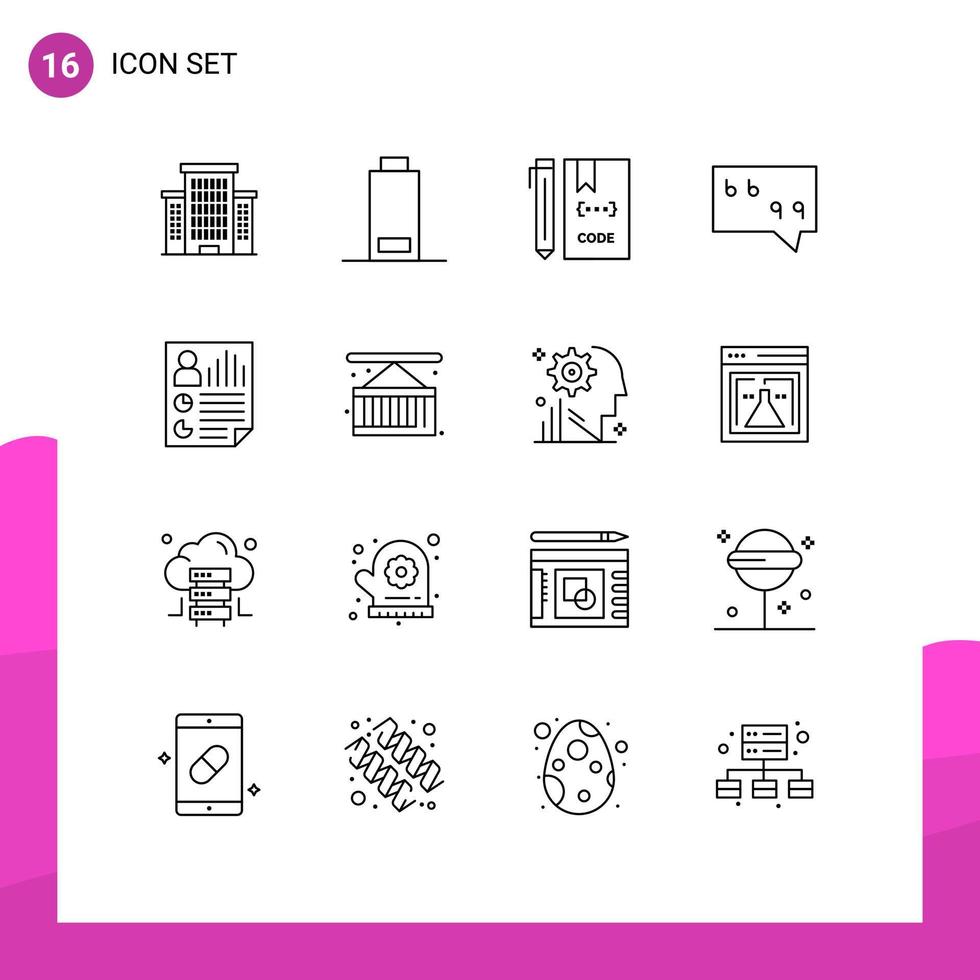 Pictogram Set of 16 Simple Outlines of report document develop data message Editable Vector Design Elements