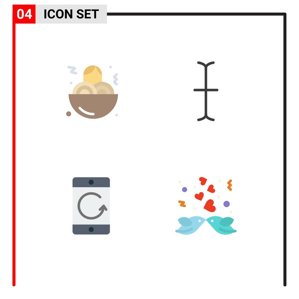 Set of 4 Modern UI Icons Symbols Signs for spaghetti mobile cursor cellphone couple Editable Vector Design Elements
