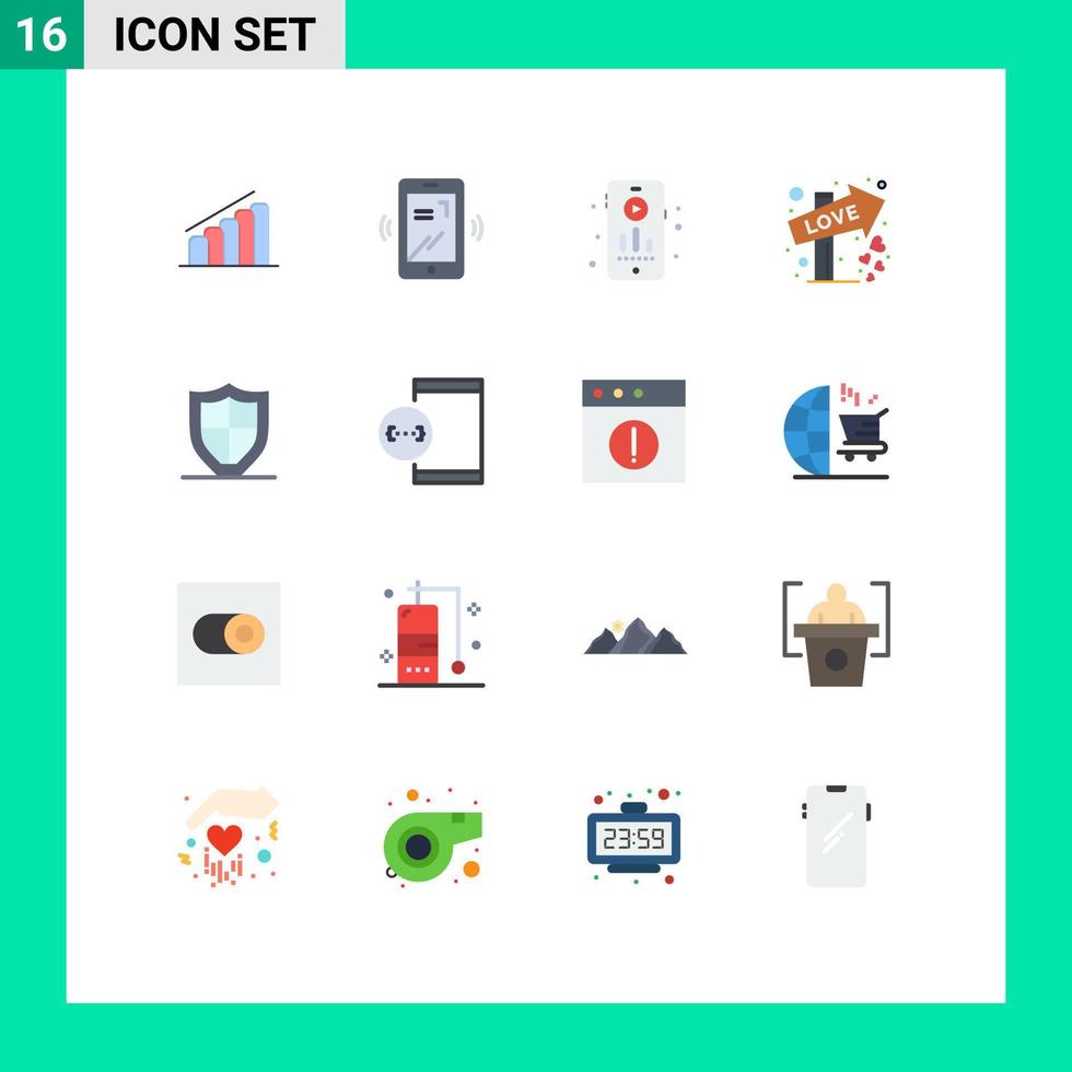 Mobile Interface Flat Color Set of 16 Pictograms of security protection hobbies internet sign Editable Pack of Creative Vector Design Elements