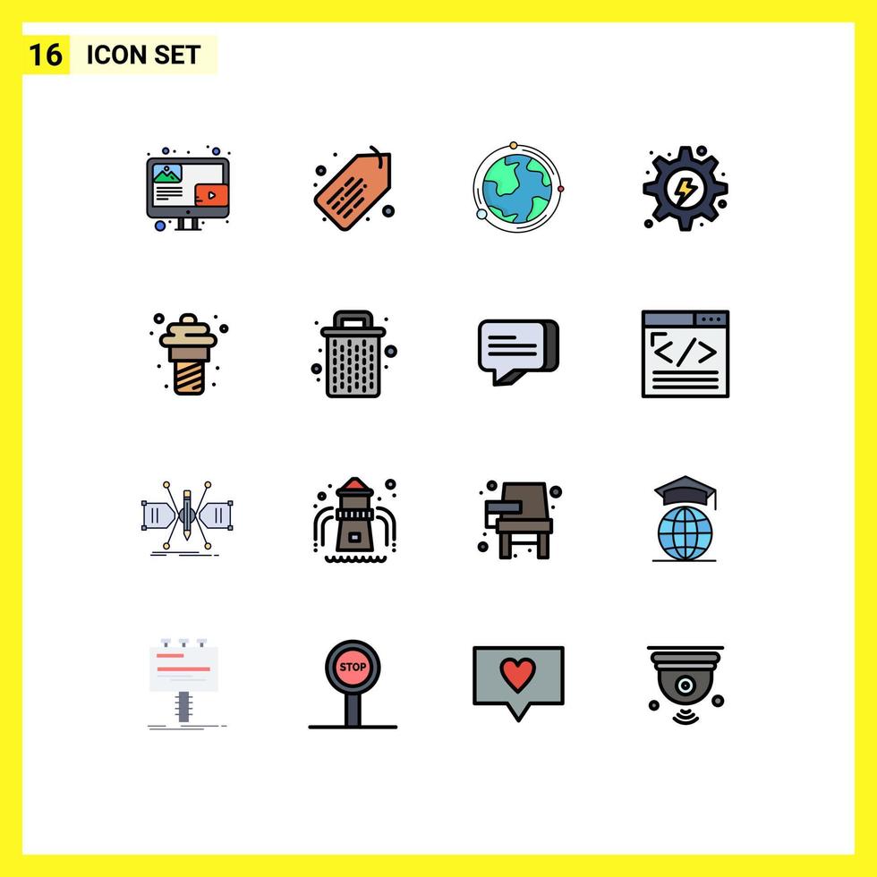 16 iconos creativos signos y símbolos modernos de yogur hidroenergía globo hidroeléctrico elementos de diseño de vectores creativos editables