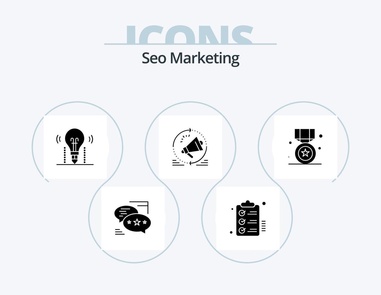 seo marketing glyph icon pack 5 diseño de iconos. megáfono. publicidad. lista de deseos ciencia. ligero vector