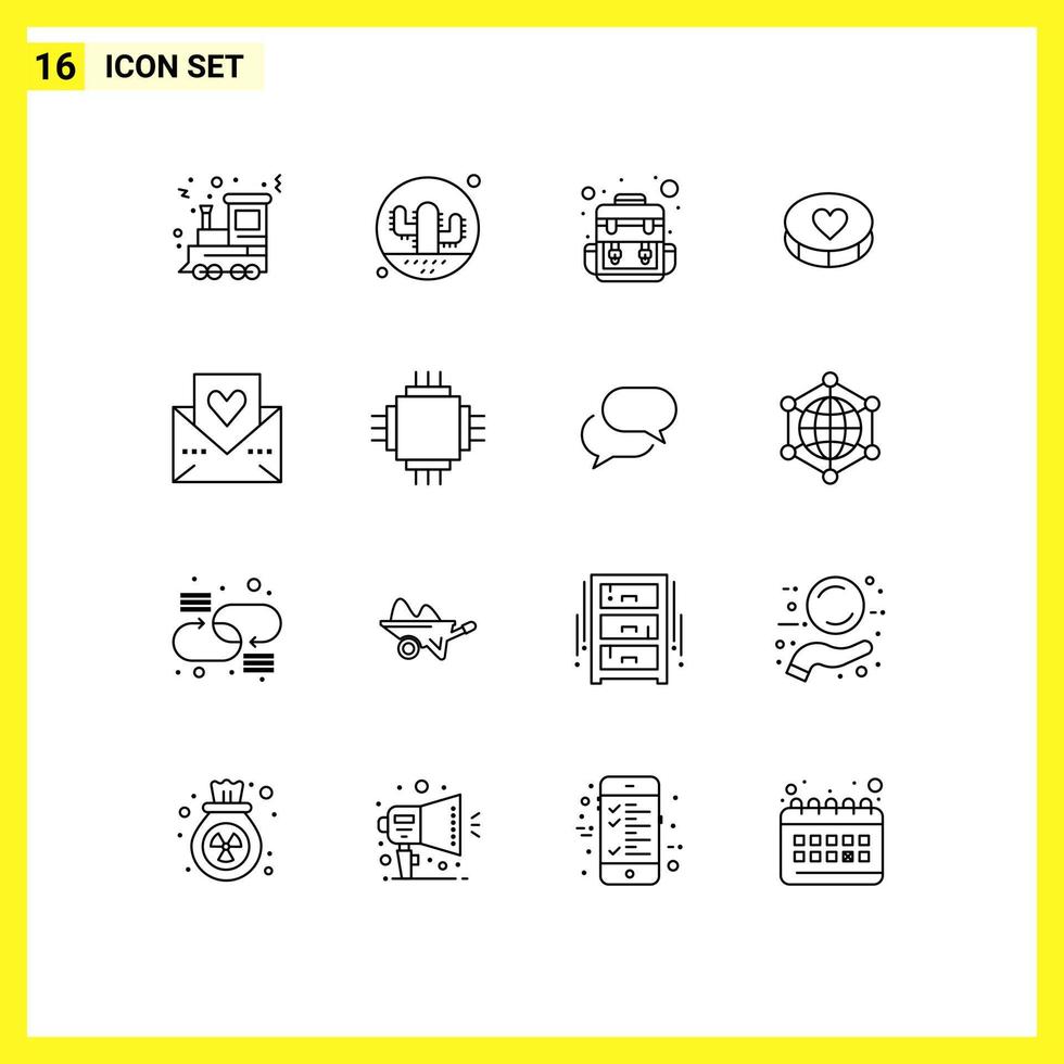 Paquete de 16 esquemas de interfaz de usuario de signos y símbolos modernos de amor ama los cactus amor elementos de diseño de vectores editables favoritos