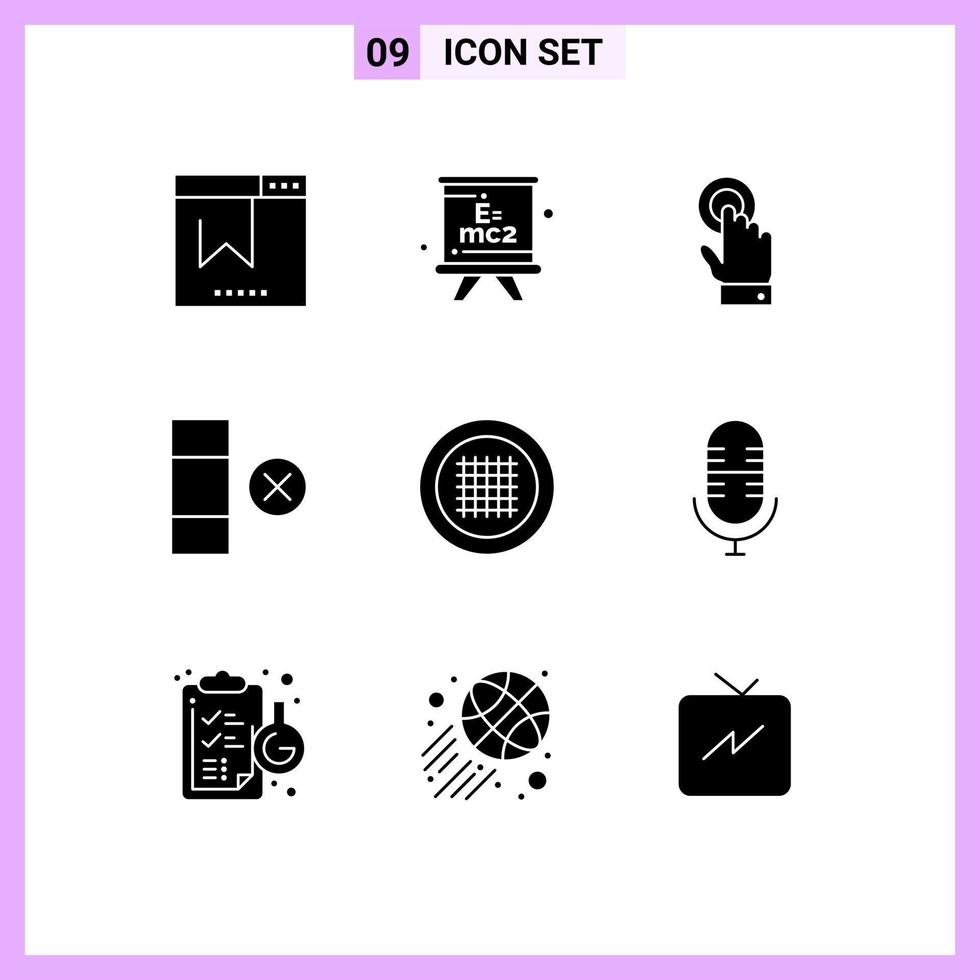 Set of 9 Commercial Solid Glyphs pack for line grid toch row cell Editable Vector Design Elements
